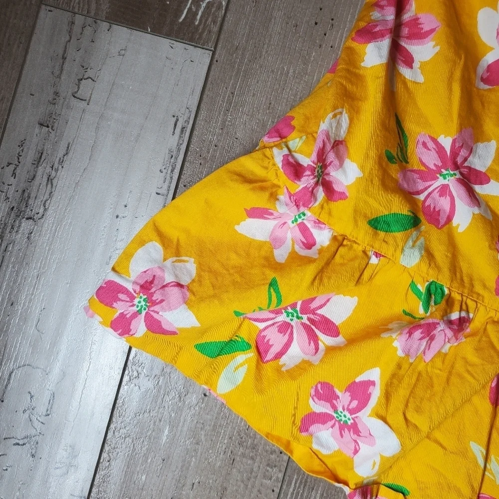 Old Navy Printed Sleeveless Ruffled-Hem Girls Dress Size Large 10/12 Yellow